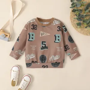 Toddler Boy Number Letter Print Varsity Pullover Sweatshirt #1054395