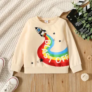 Toddler Boy Rocket Letter Rainbow/Vehicle Print Pullover Sweatshirt #200727