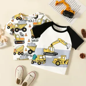 Toddler Boy Vehicle Print Colorblock Short-sleeve Tee #768500