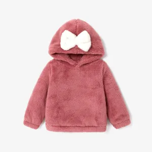 Toddler Girl Bowknot Design Fuzzy Hoodie Sweatshirt #829447