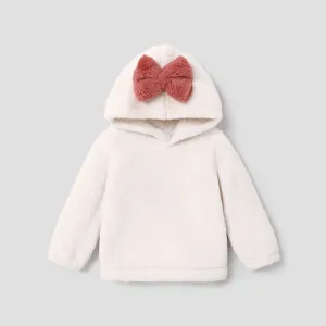 Toddler Girl Bowknot Design Fuzzy Hoodie Sweatshirt #829450