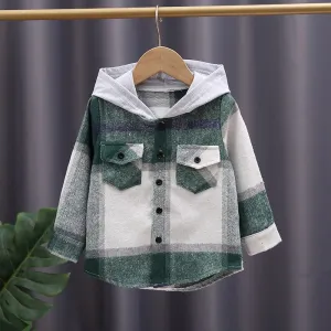 Toddler Girl/Boy 100% Cotton Button Design Plaid Hooded Jacket #1099938