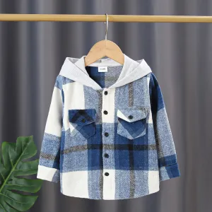 Toddler Girl/Boy 100% Cotton Button Design Plaid Hooded Jacket #193658
