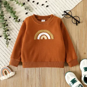 Toddler Girl/Boy Rainbow Embroidered Waffle Sweatshirt #208652