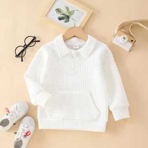 Toddler Girl/Boy Waffle Textured Zipper Solid Sweatshirt #1107380