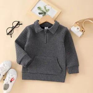 Toddler Girl/Boy Waffle Textured Zipper Solid Sweatshirt #1107383