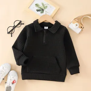 Toddler Girl/Boy Waffle Textured Zipper Solid Sweatshirt #1107388