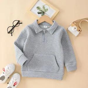 Toddler Girl/Boy Waffle Textured Zipper Solid Sweatshirt #1107391