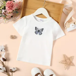 Toddler Girl Butterfly Embroidered/Print Short-sleeve Tee #829897