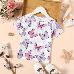 Toddler Girl Butterfly Embroidered/Print Short-sleeve Tee #829904
