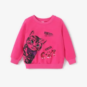 Toddler Girl Cat Pattern Sweatshirt