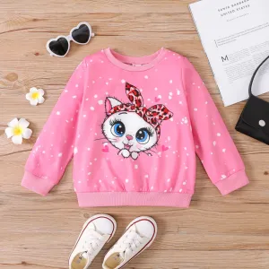 Toddler Girl Cat Print Long-sleeve Pullover Sweatshirt