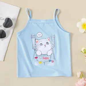 Toddler Girl Cute Cat Print Cami Top #1042970