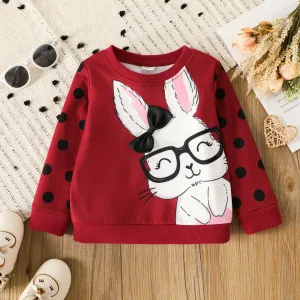 Toddler Girl Cute Rabbit Print Polka dots Pullover Sweatshirt