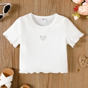 Toddler Girl Heart Hollow Out Lettuce Trim Rib-knit Tee #1038606
