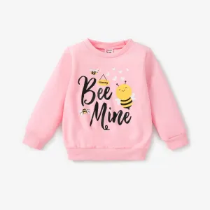 Toddler Girl Letter Bee Print Casual Pullover Sweatshirt #194368