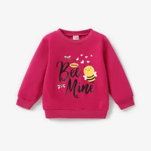 Toddler Girl Letter Bee Print Casual Pullover Sweatshirt #194379