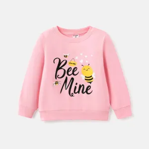 Toddler Girl Letter Bee Print Cotton Pullover Sweatshirt