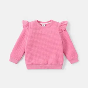 Toddler Girl Ruffled Textured Solid Color Sweatshirt #219877