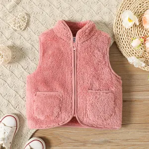 Toddler Girl Solid Color Fleece Zipper Design Vest #210347