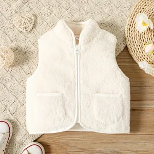 Toddler Girl Solid Color Fleece Zipper Design Vest #210350