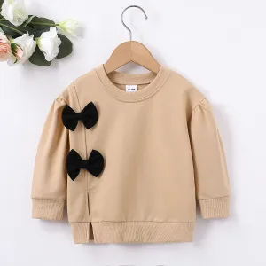 Toddler Girl Sweet Bowknot Design Side Slit Pullover Sweatshirt #204963