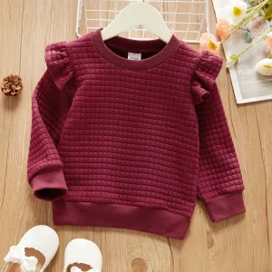 Toddler Girl Textured Ruffled Solid Pullover Sweatshirt