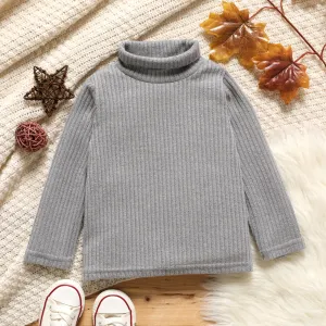 Toddler Girl Turtleneck Ribbed Solid Color Long-sleeve Tee for Spring and Autumn #195033