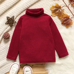Toddler Girl Turtleneck Ribbed Solid Color Long-sleeve Tee for Spring and Autumn #195042