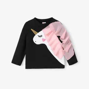 Toddler Girl's 3D Animal Pattern Unicorn Long Sleeve Tee #1197422