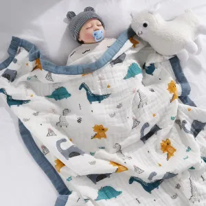 100% Cotton Cartoon Animal Dinosaur Pattern Baby Blankets 6-layer Cotton Gauze Soft Absorbent Newborn Swaddle Blanket Shower Wipes #200883