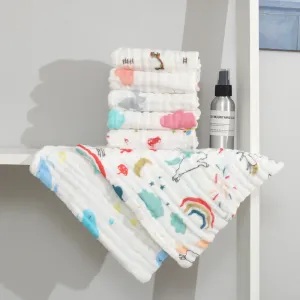 5-pack 100% Cotton Muslin Baby Washcloths Set Cartoon Animal Pattern 6 Layer Gauze Face Towels Saliva Towel