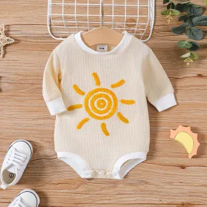 100% Cotton Baby Boy/Girl Sun Embroidered Long-sleeve Waffle Romper #206094