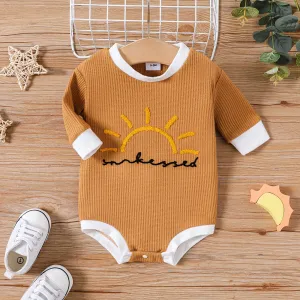 100% Cotton Baby Boy/Girl Sun Embroidered Long-sleeve Waffle Romper #206100