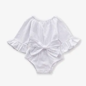 100% Cotton Solid Bowknot Decor Long-sleeve Baby Romper #1269885