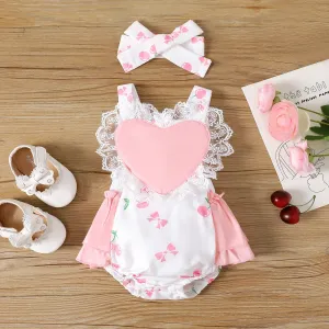 2pcs Baby Girl Heart Embroidered Tank Bodysuit and Headband Set #1037041