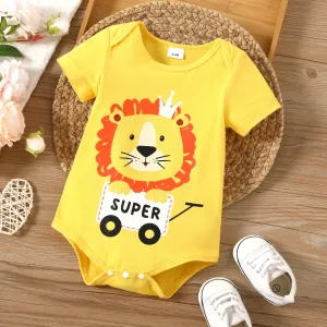 Baby Boy 95%Cotton Colorful Animal Lion Pattern Short Sleeve Romper #1331368