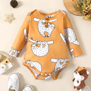 Baby Boy Apricot/Blue All Over Animal Print Long-sleeve Romper #802925
