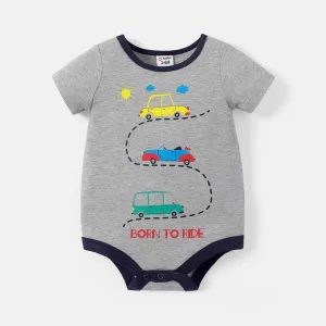 Naiaâ¢ Baby Boy Colorful Striped or Vehicle Print Short-sleeve Romper #219102