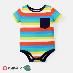 Naiaâ¢ Baby Boy Colorful Striped or Vehicle Print Short-sleeve Romper #219108