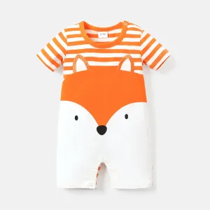 Baby Boy/Girl 100% Cotton Fox Print Striped Short-sleeve Romper #232590