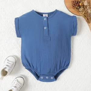 Baby Boy/Girl 100% Cotton Front Buttons Solid Short-sleeve Romper #1046032