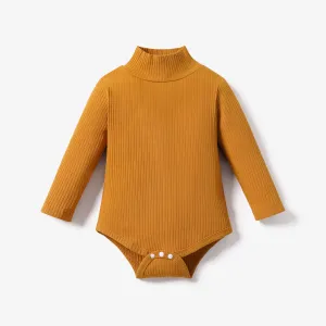 Baby Boy/Girl 95% Cotton Ribbed Turtleneck Long-sleeve Romper #196462