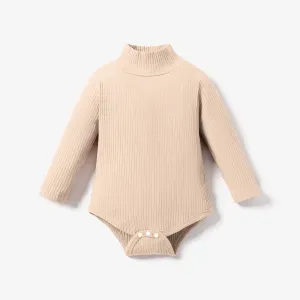 Baby Boy/Girl 95% Cotton Ribbed Turtleneck Long-sleeve Romper #196465