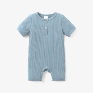 Baby Boy/Girl Cotton Ribbed Short-sleeve Button Up Romper #189365