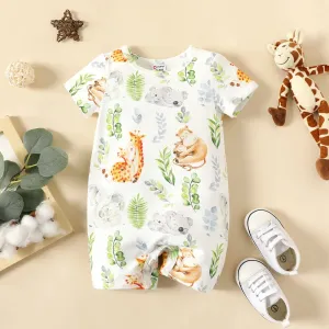 Baby Boy/Girl Cotton Short-sleeve Allover Animal Print Romper #220272