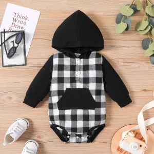Baby Boy/Girl Plaid Hooded Long-sleeve Romper #807432