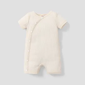 Baby Boy/Girl Solid Ribbed Short-sleeve Romper