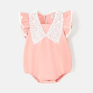 Baby Girl 100% Cotton Lace Collar Flutter-sleeve Romper #818402