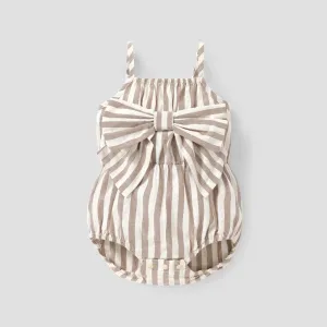 Baby Girl 100% Cotton Solid/Striped/Floral Print Sleeveless Spaghetti Strap Bowknot Romper #803115